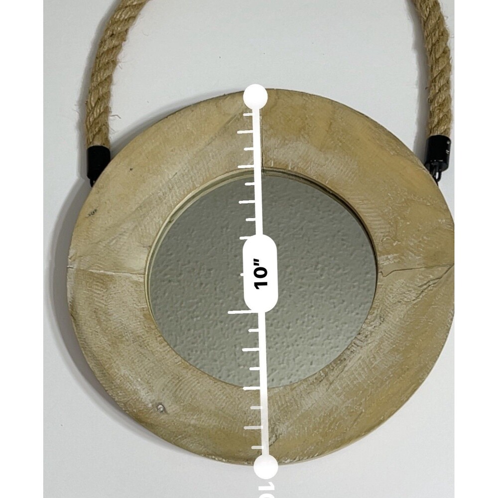 Rustic Round Rope-Hanging Mirror 17" Decor 10" Round Wooden Frame Hobby Lobby - Picture 7 of 10